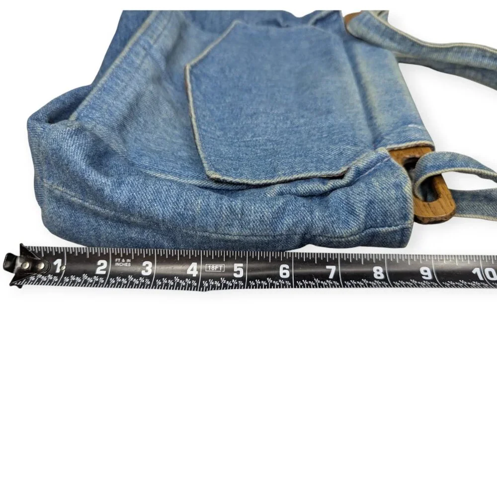 Ozark Mountain Handbags Casual Blue Denim Tote with Wooden Handles Plaid Lining